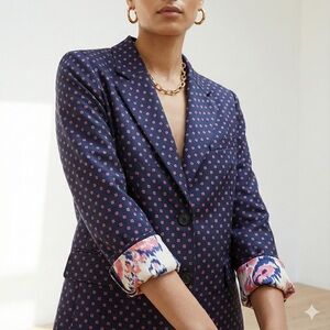 Thakoon viral reversible navy blue & pink silk viscose patterned blazer - size 8